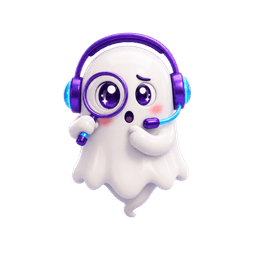 Ghost mascot looking attentive, spotting and detecting the interview question