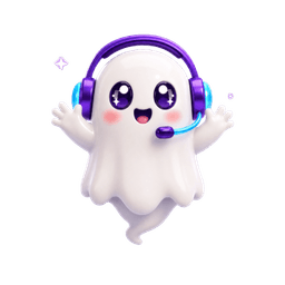 Ghost mascot excited with arms raised, generating the perfect AI answer instantly