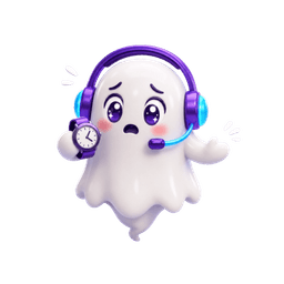 Ghost mascot looking panicked and rushed, overwhelmed by the pace of the interview